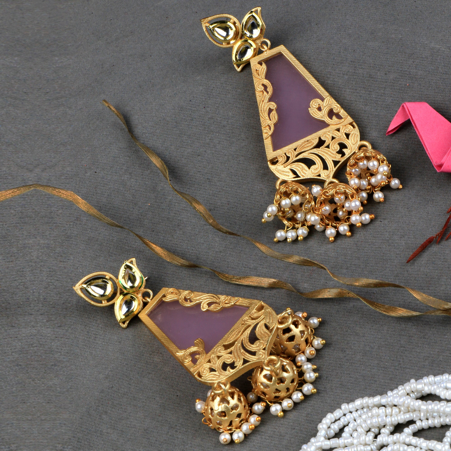 Krisha- Stone Studded Hanging Pearl Dangler Earrings