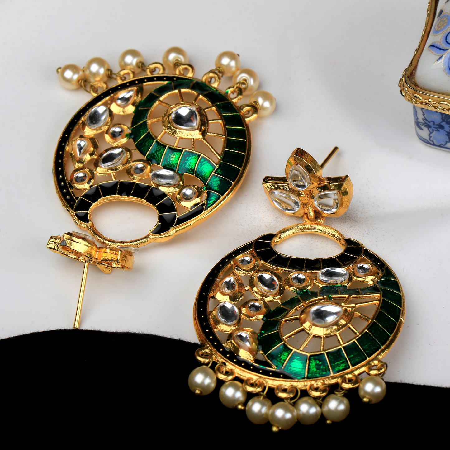 Lavanya- Stone Studded Hanging Pearl Dangler Earrings(Multicolored)
