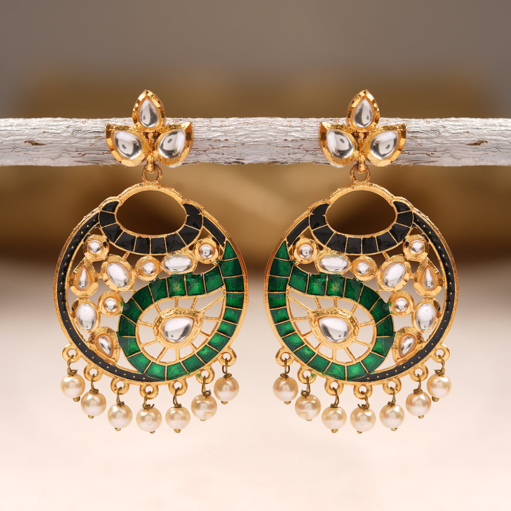 Lavanya- Stone Studded Hanging Pearl Dangler Earrings(Multicolored)