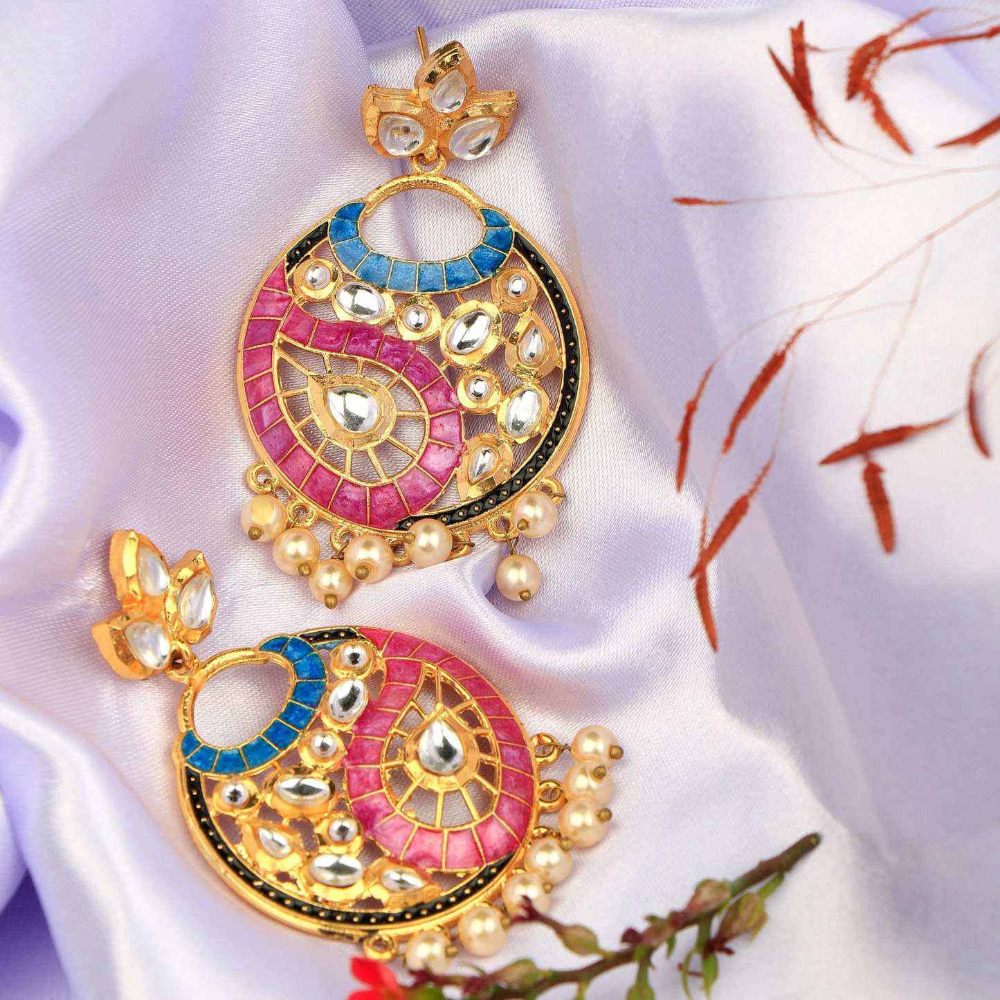 Lavanya- Stone Studded Hanging Pearl Dangler Earrings(Multicolored)