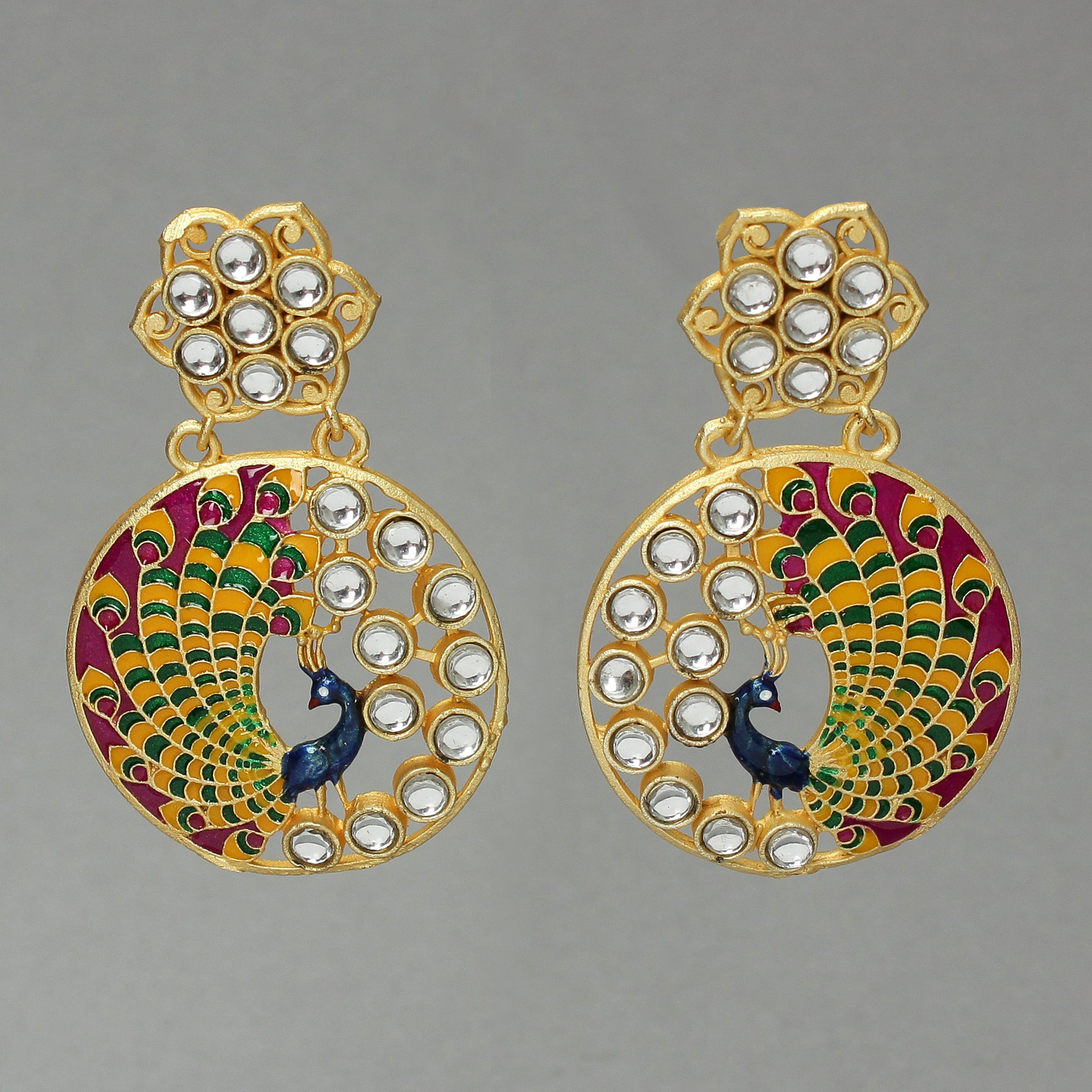 Madhvi- Stone Studded Golden Framed Dangler Earrings