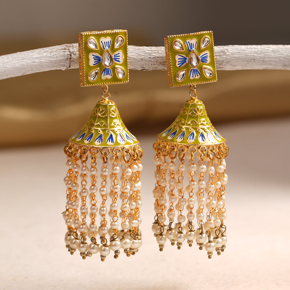 Mahika- Stone Studded Hanging Pearl Dangler Earrings