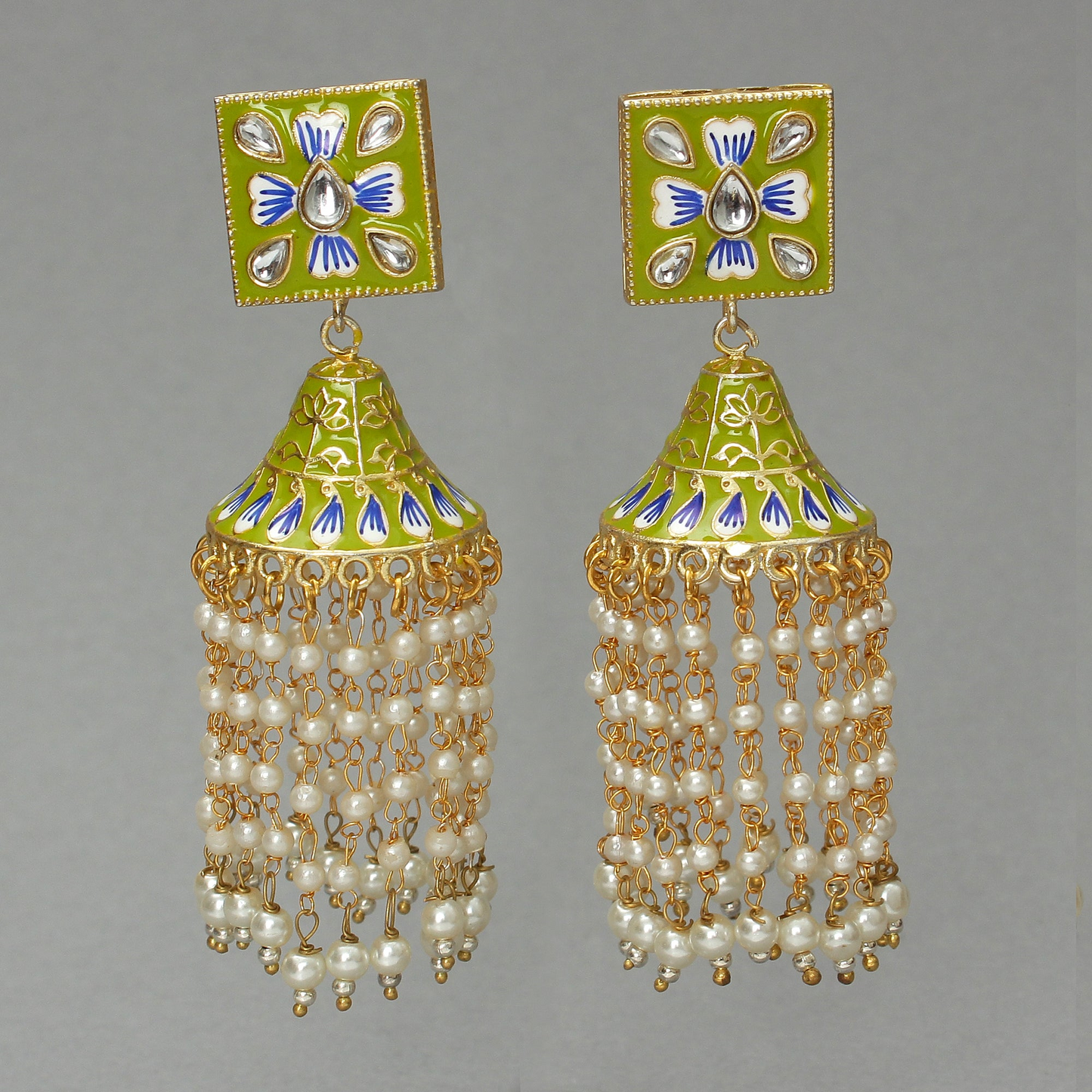 Mahika- Stone Studded Hanging Pearl Dangler Earrings
