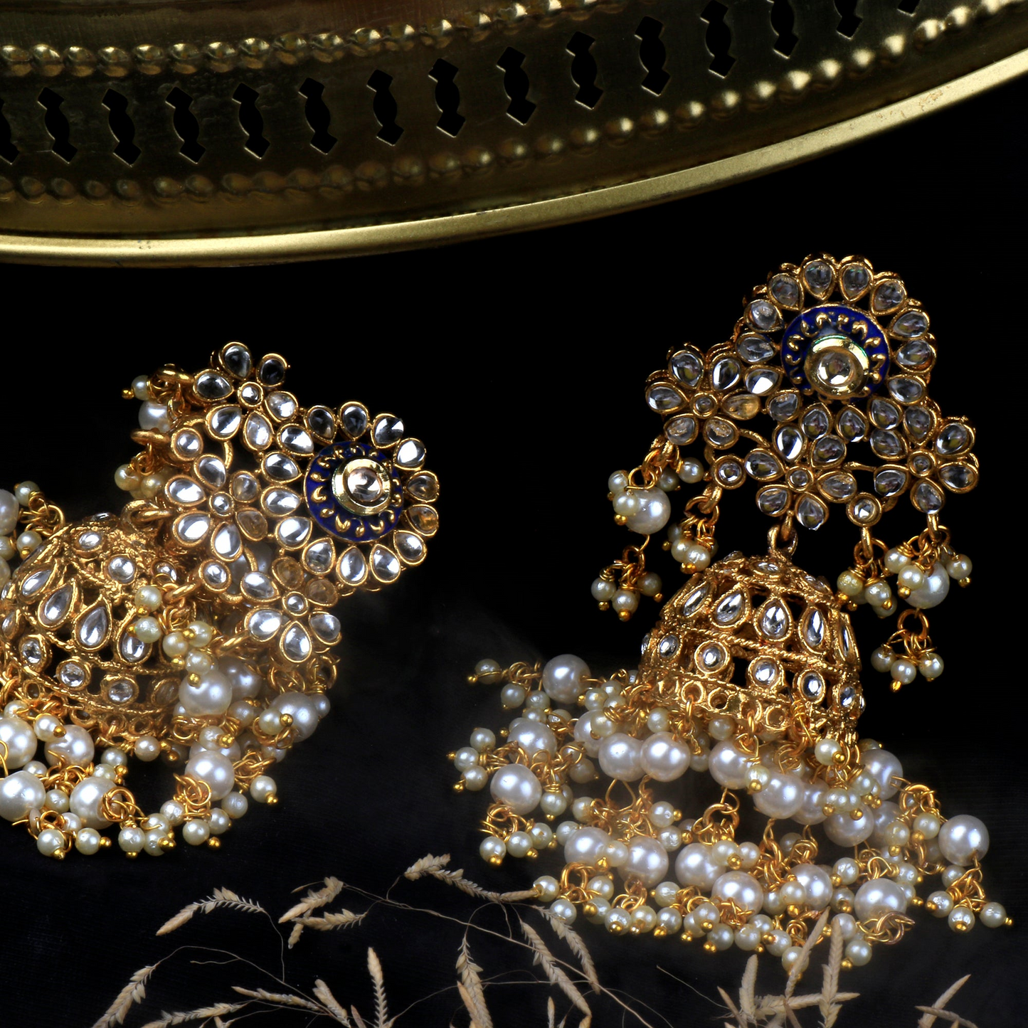 Maira- Stone Studded Hanging Pearl Dangler Earrings