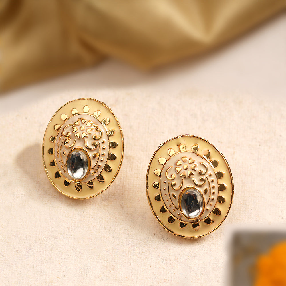 Manjari- Stone Studded Stud Earrings(Yellow)