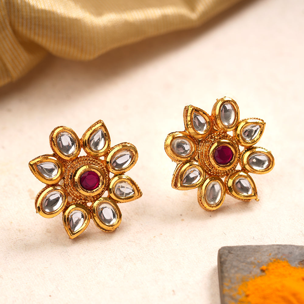 Mihira- Stone Studded Golden Framed Stud Earrings