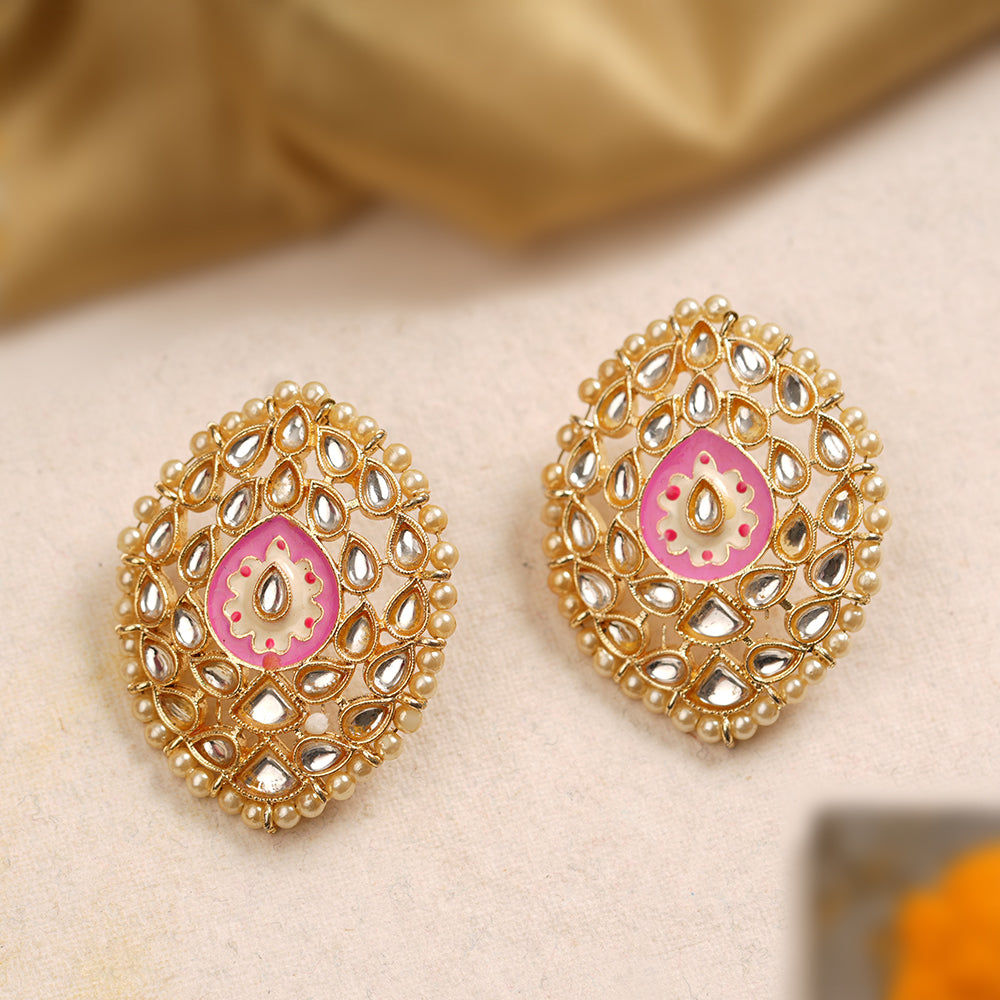 Mridula- Stone Studded Pearl Framed Stud Earrings