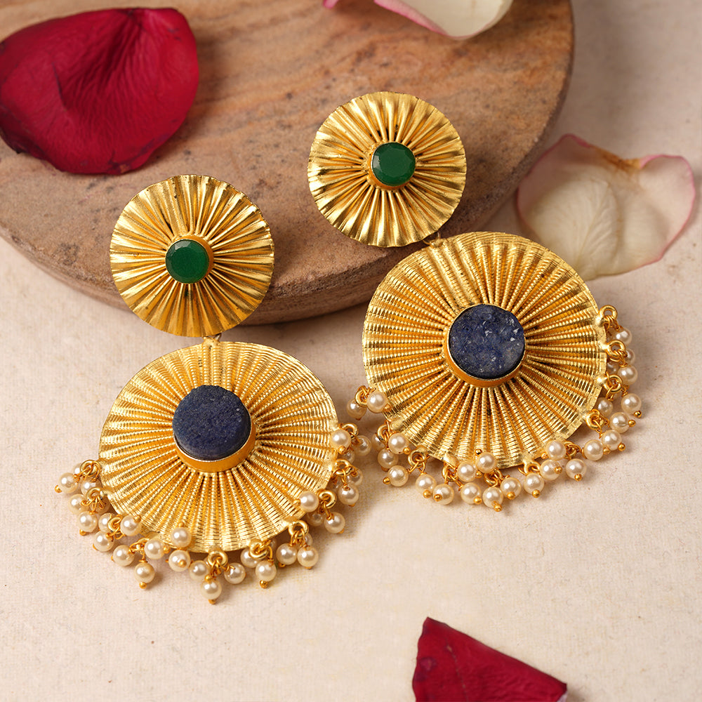 Ragini- Natural Stone Studded Dangler Earrings