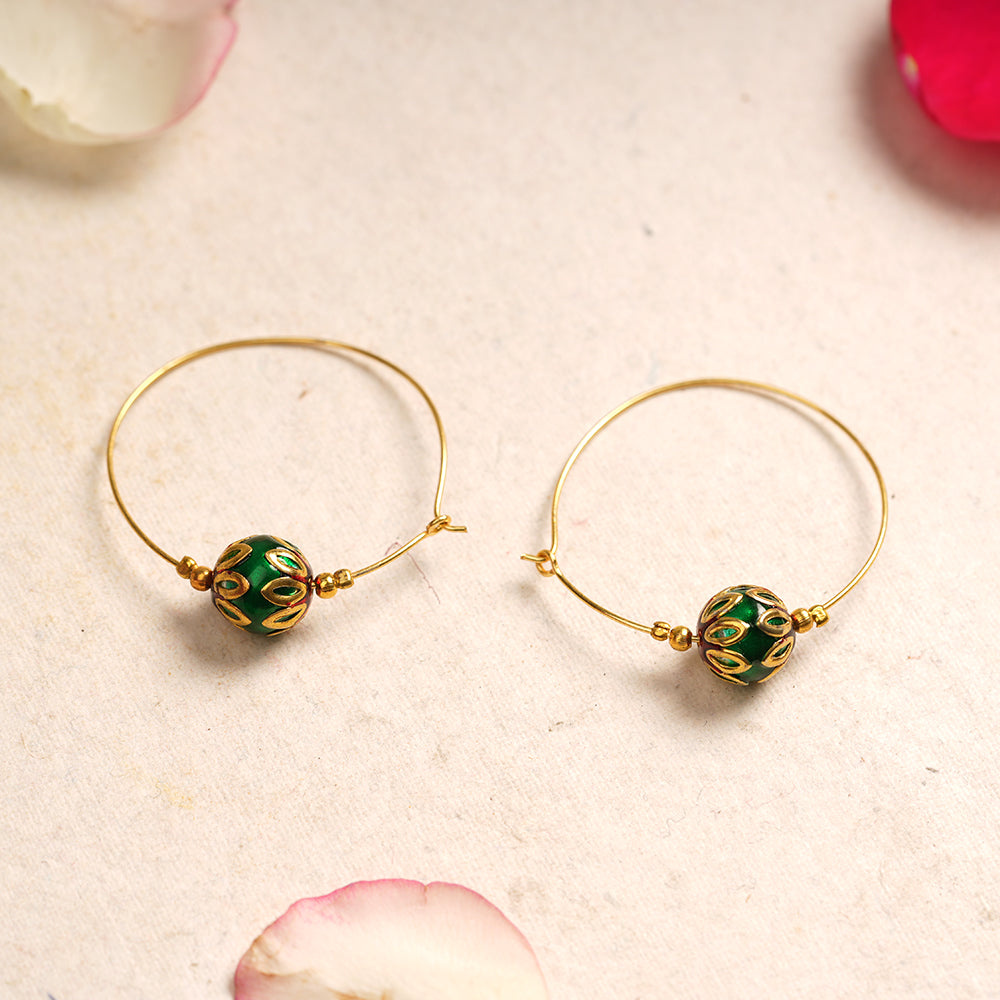 Rajvi- Pearl Hoop Earrings(Green)