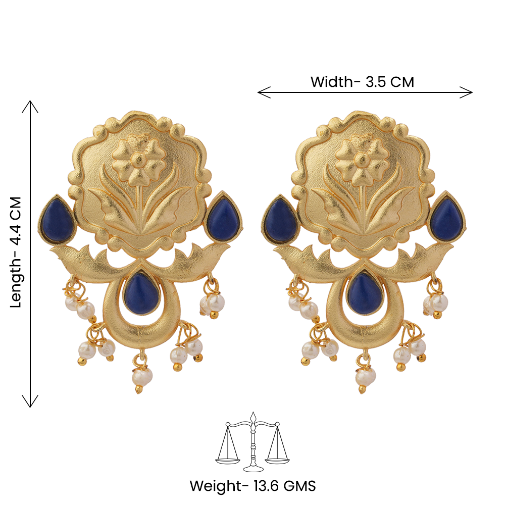 Ritika- Stone Studded Hanging Pearls Dangler Earrings(Blue)