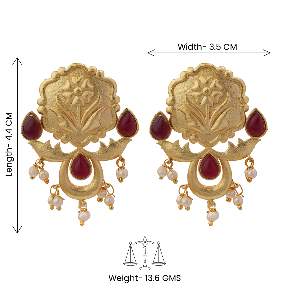 Ritika- Stone Studded Hanging Pearls Dangler Earrings(Dark Red)