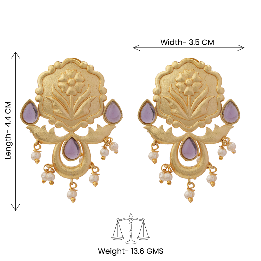 Ritika- Stone Studded Hanging Pearls Dangler Earrings(Purple)