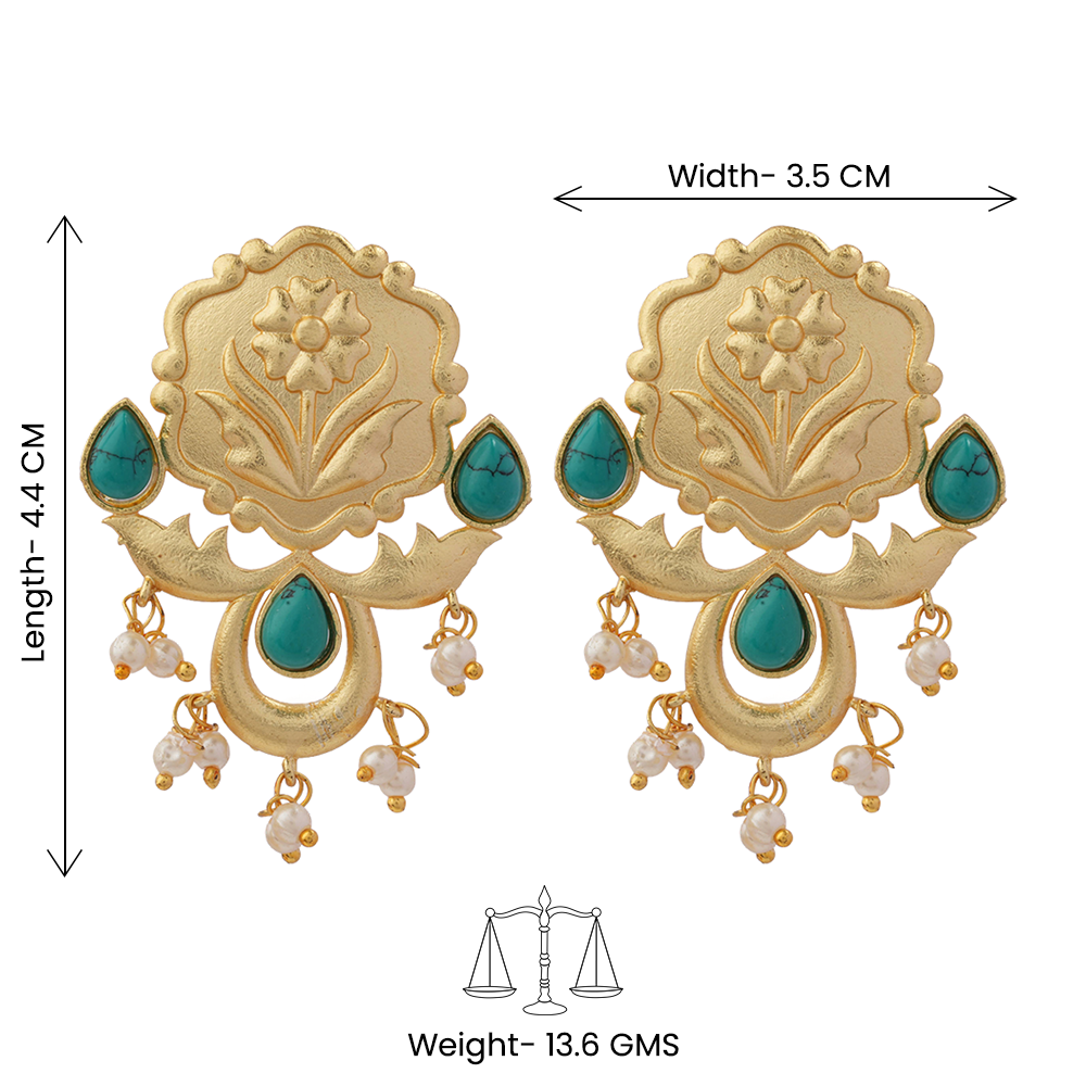 Ritika- Stone Studded Hanging Pearls Dangler Earrings(Dark Green)