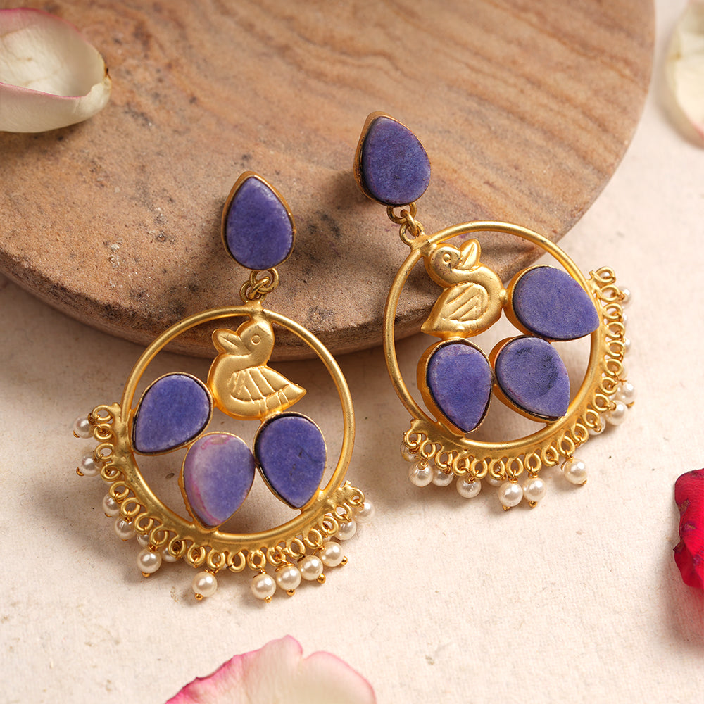 Sakshi- Blue natural stone studded Dangler Earrings