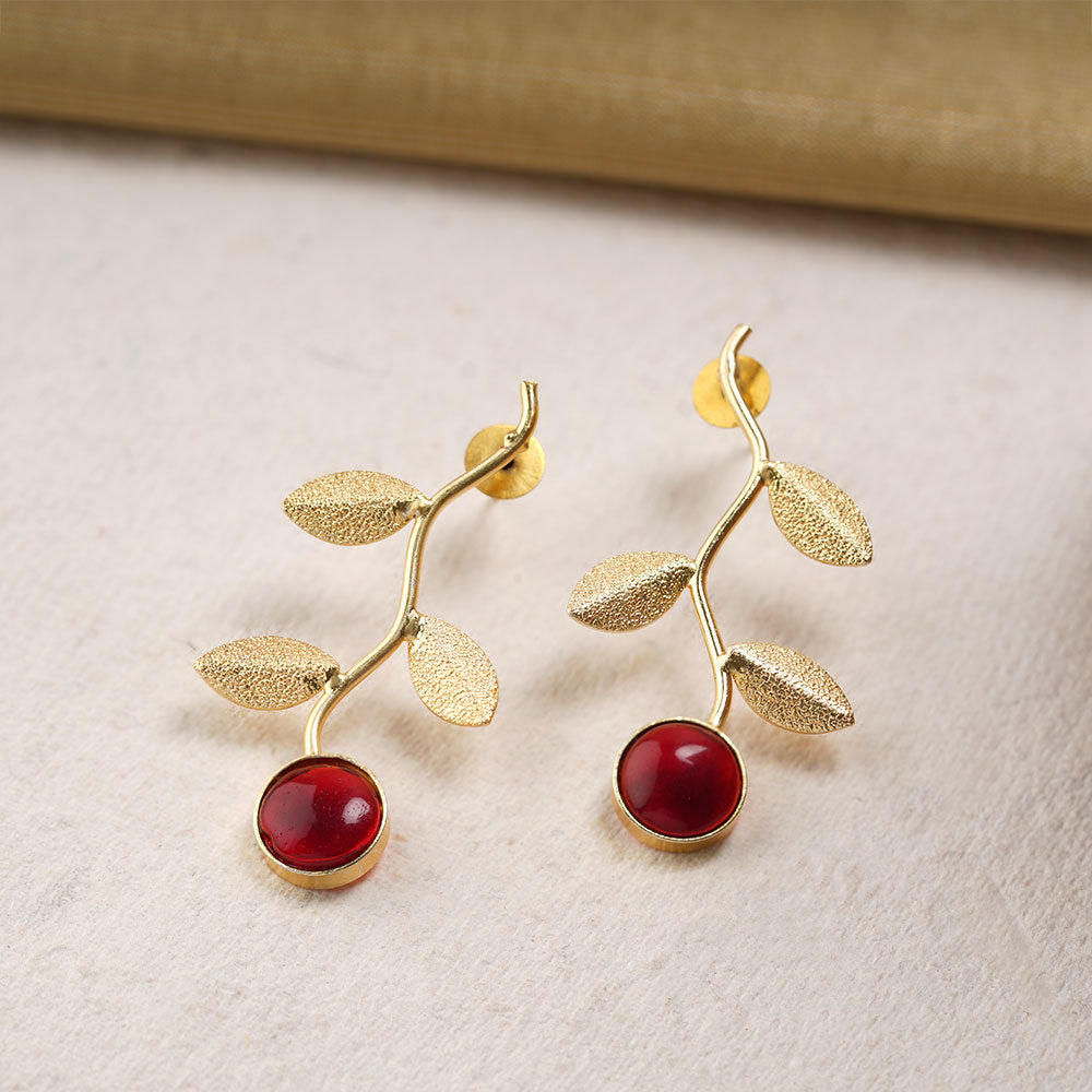 Ananta- Stone Studded Dangler Earrings(Red)