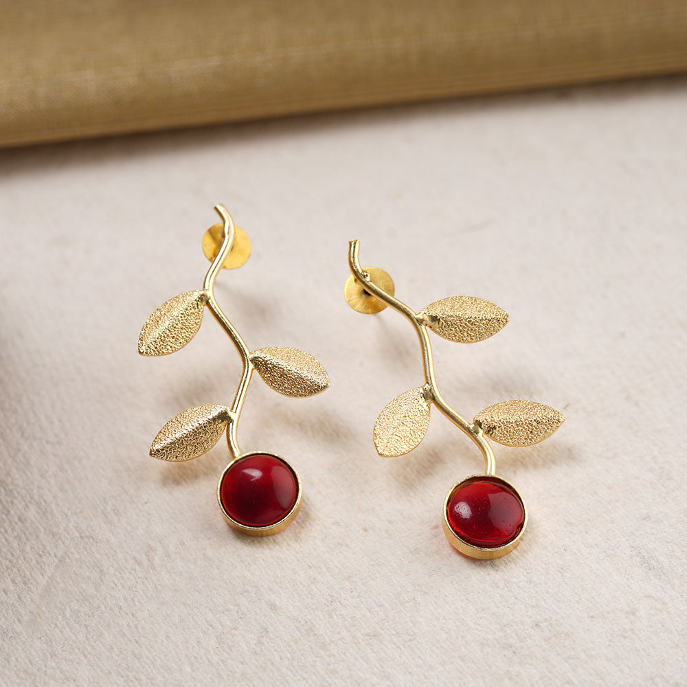 Ananta- Stone Studded Dangler Earrings(Red)