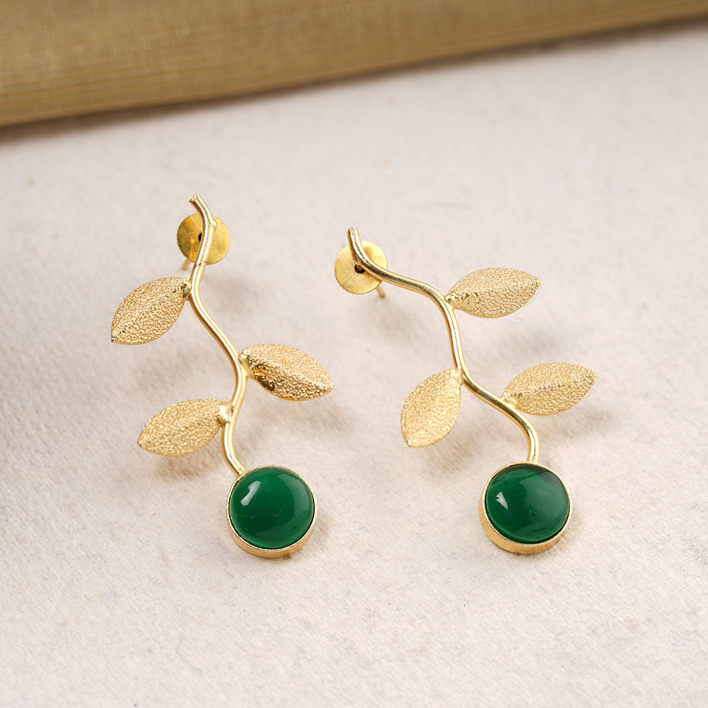 Ananta- Stone Studded Dangler Earrings(Green)