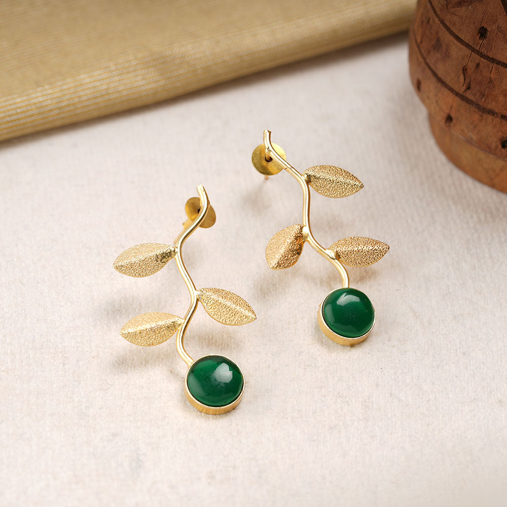 Ananta- Stone Studded Dangler Earrings(Green)