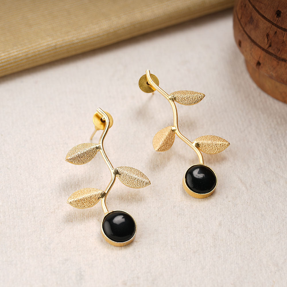 Ananta- Stone Studded Dangler Earrings(Black)