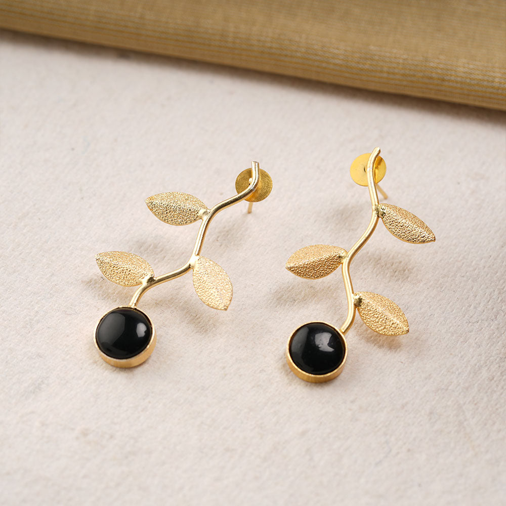 Ananta- Stone Studded Dangler Earrings(Black)