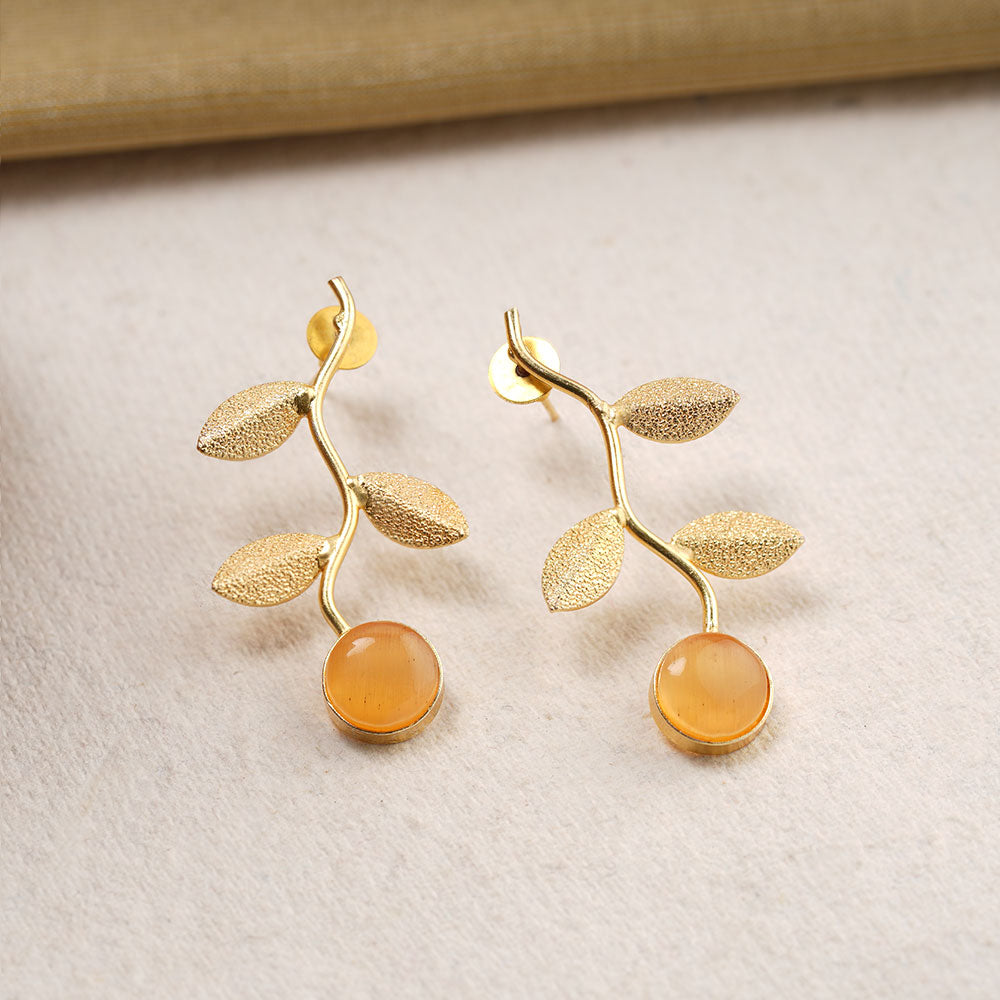 Ananta- Stone Studded Dangler Earrings(Yellow)