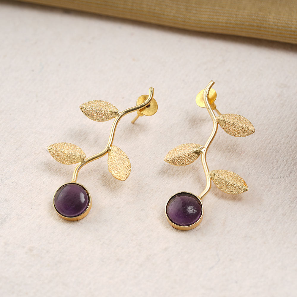 Ananta- Stone Studded Dangler Earrings(Purple)