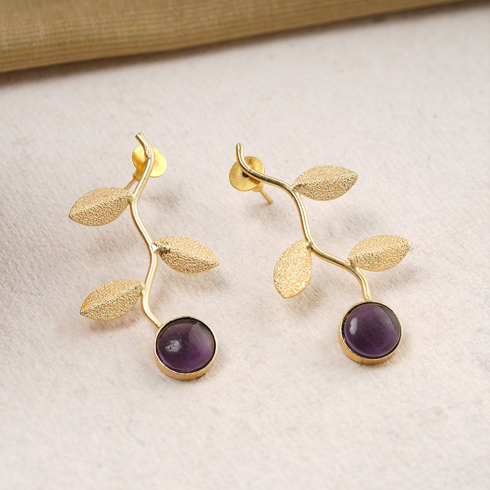 Ananta- Stone Studded Dangler Earrings(Purple)