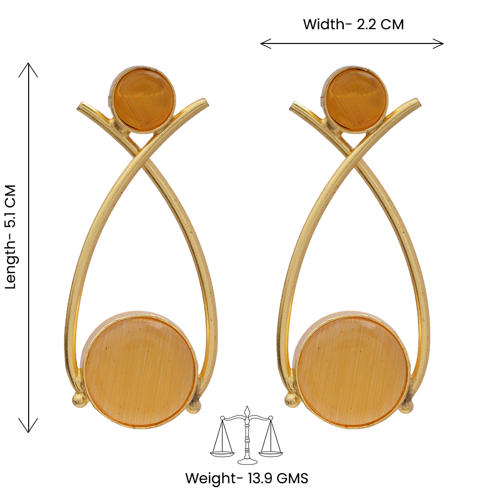 Anika- Stone Studded Golden Frames Dangler Earrings(Yellow)