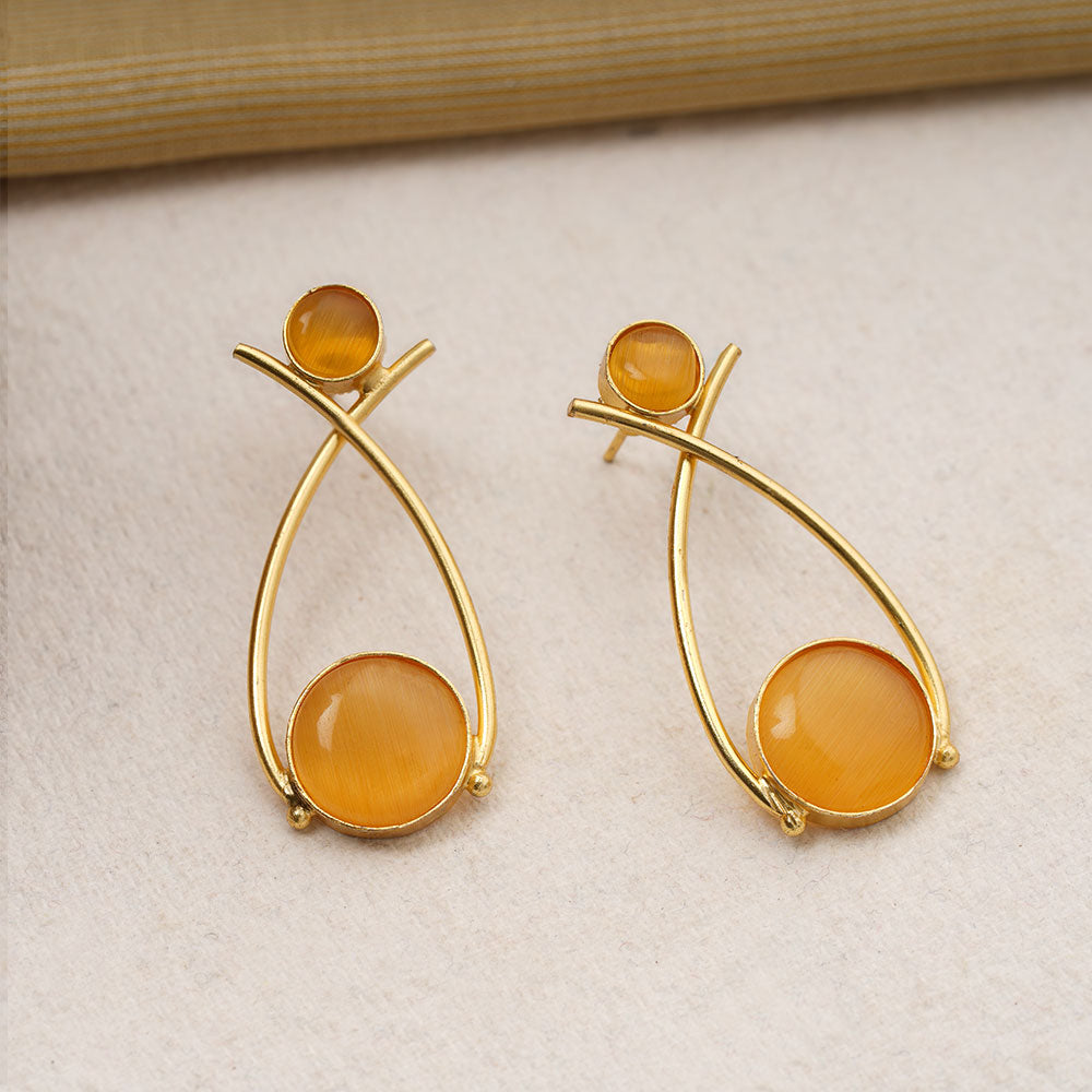 Anika- Stone Studded Golden Frames Dangler Earrings(Yellow)