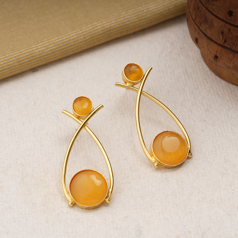Anika- Stone Studded Golden Frames Dangler Earrings(Yellow)