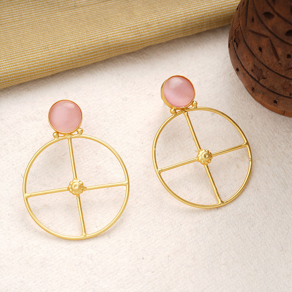 Vanita- Stone Studded Golden Framed Danglet Earrings(Baby Pink)