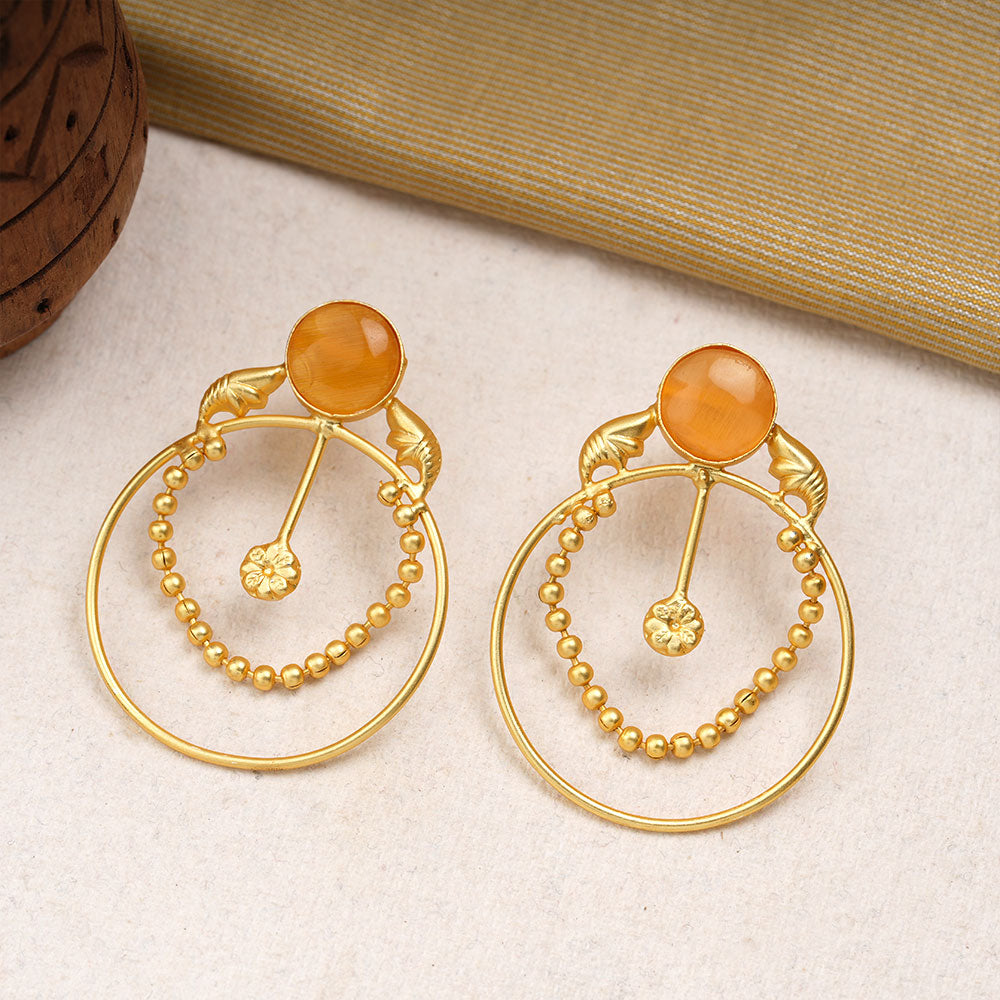 Darshini- Stone Studded Golden Framed Dangler Earrings(Yellow)