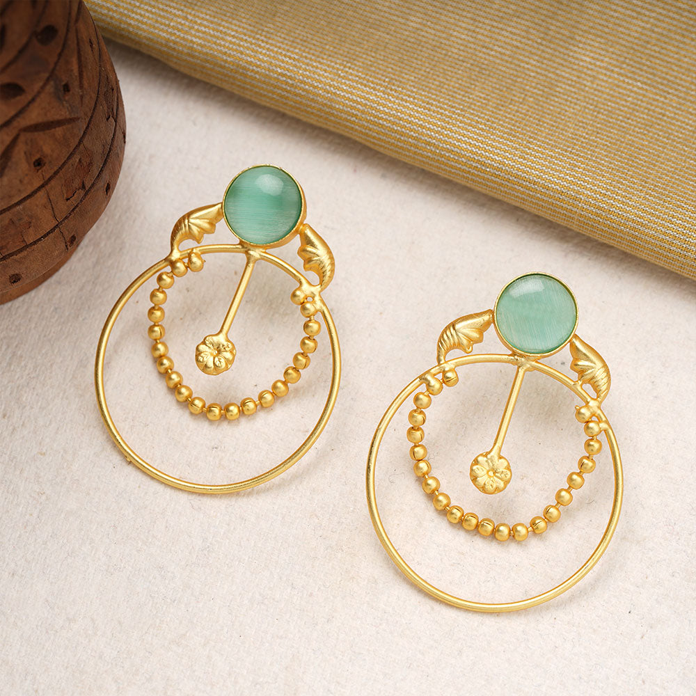Darshini- Stone Studded Golden Framed Dangler Earrings(Mint)