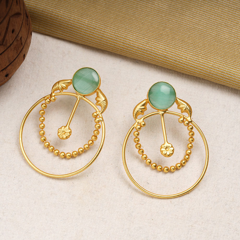 Darshini- Stone Studded Golden Framed Dangler Earrings(Mint)
