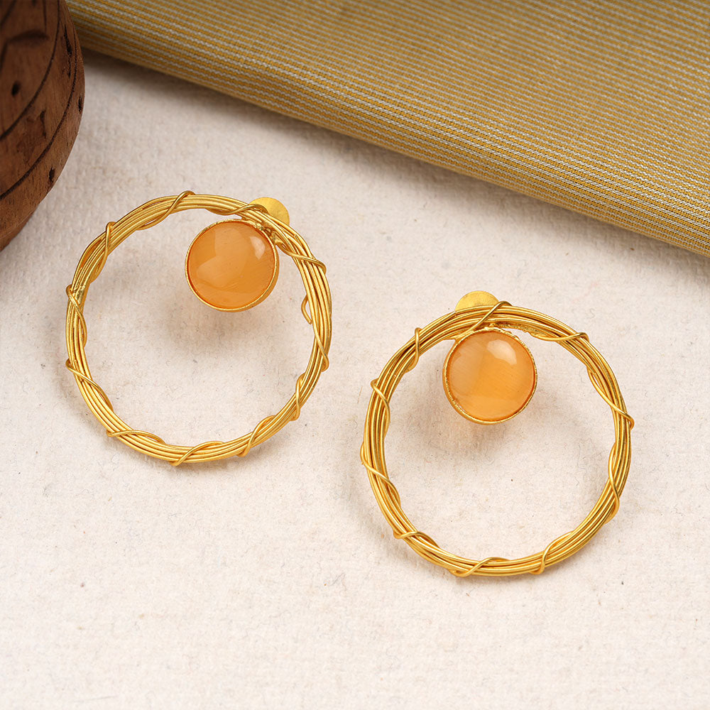 Deeptika- Stone Studded Golden Framed Dangler Earrings(Yellow)