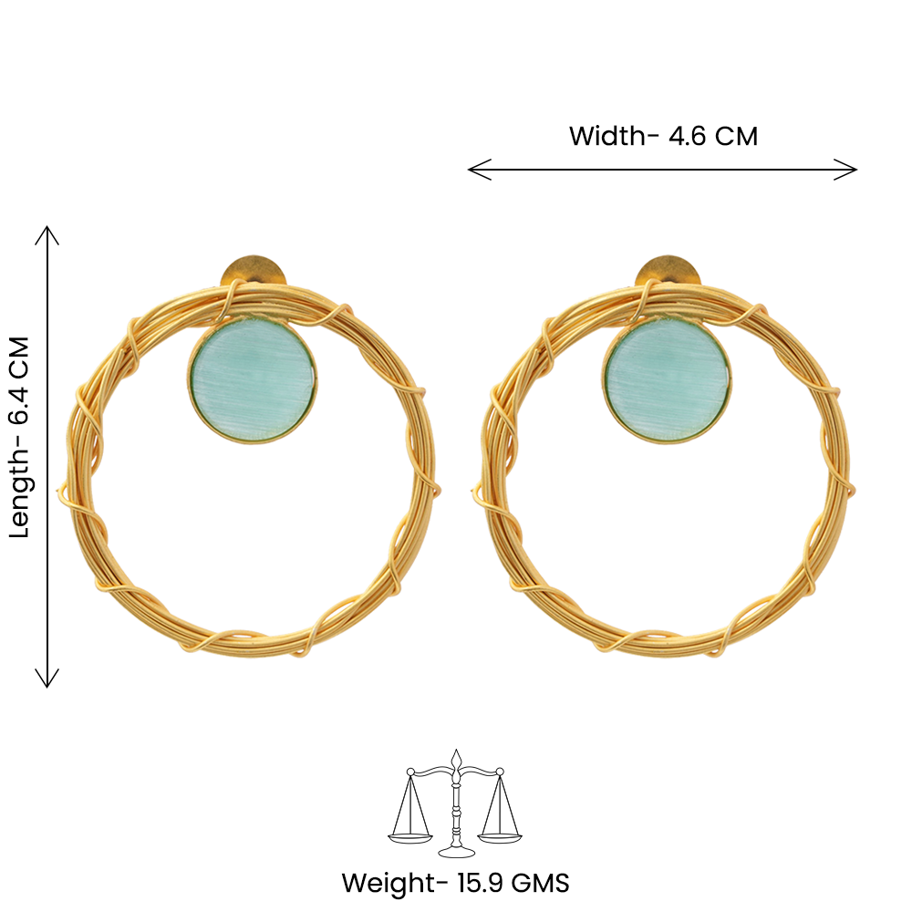 Deeptika- Stone Studded Golden Framed Dangler Earrings(Mint)