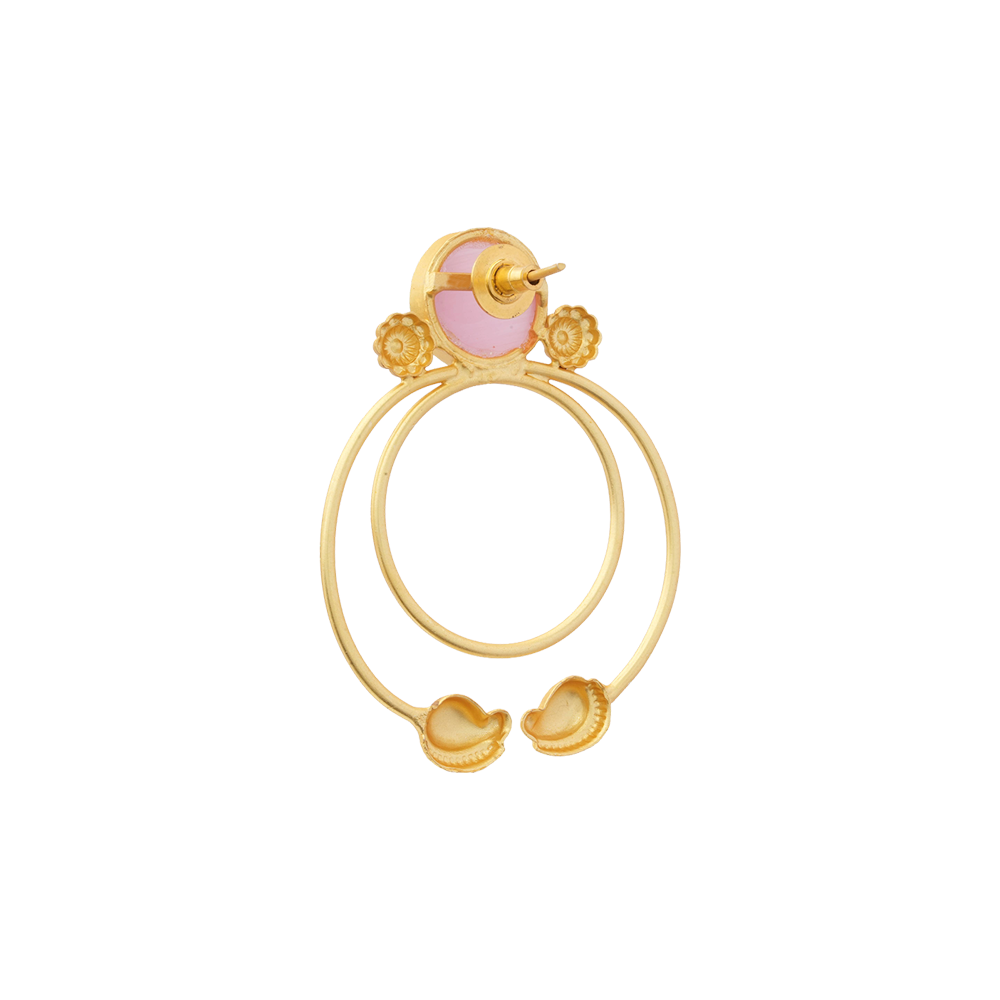 Devika- Stone Studded Golden Framed Dangler Earrings(Pink)