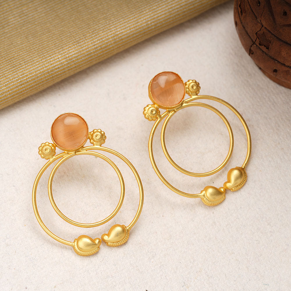 Devika- Stone Studded Golden Framed Dangler Earrings(Yellow)