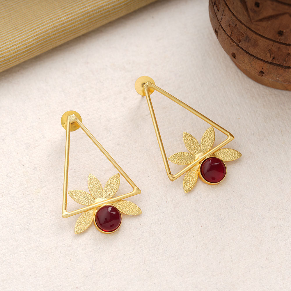 Jhanak- Stone Studded Golden Framed Dangler Earrings(Red)