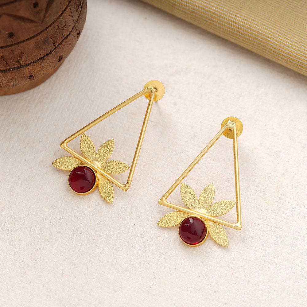 Jhanak- Stone Studded Golden Framed Dangler Earrings(Red)