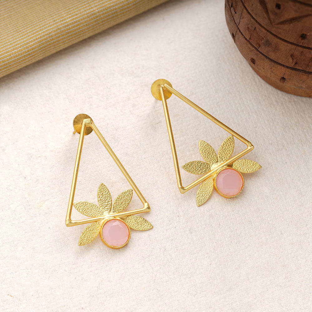 Jhanak- Stone Studded Golden Framed Dangler Earrings(Pink)