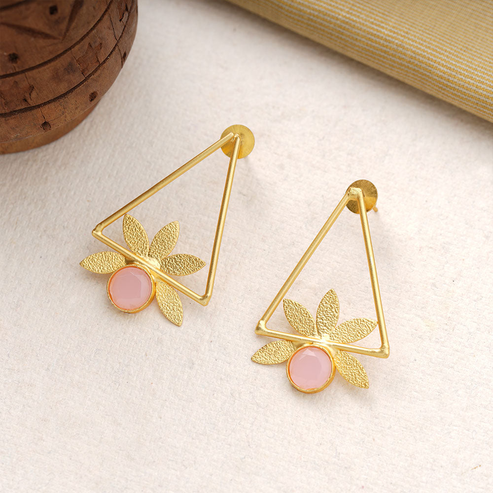 Jhanak- Stone Studded Golden Framed Dangler Earrings(Pink)