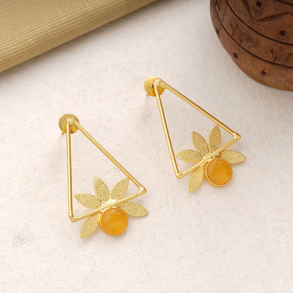 Jhanak- Stone Studded Golden Framed Dangler Earrings(Yellow)
