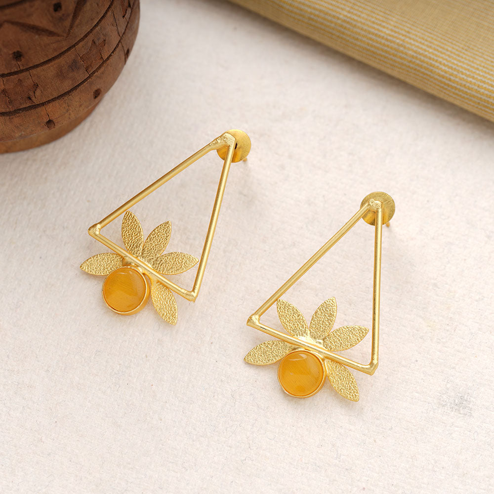 Jhanak- Stone Studded Golden Framed Dangler Earrings(Yellow)