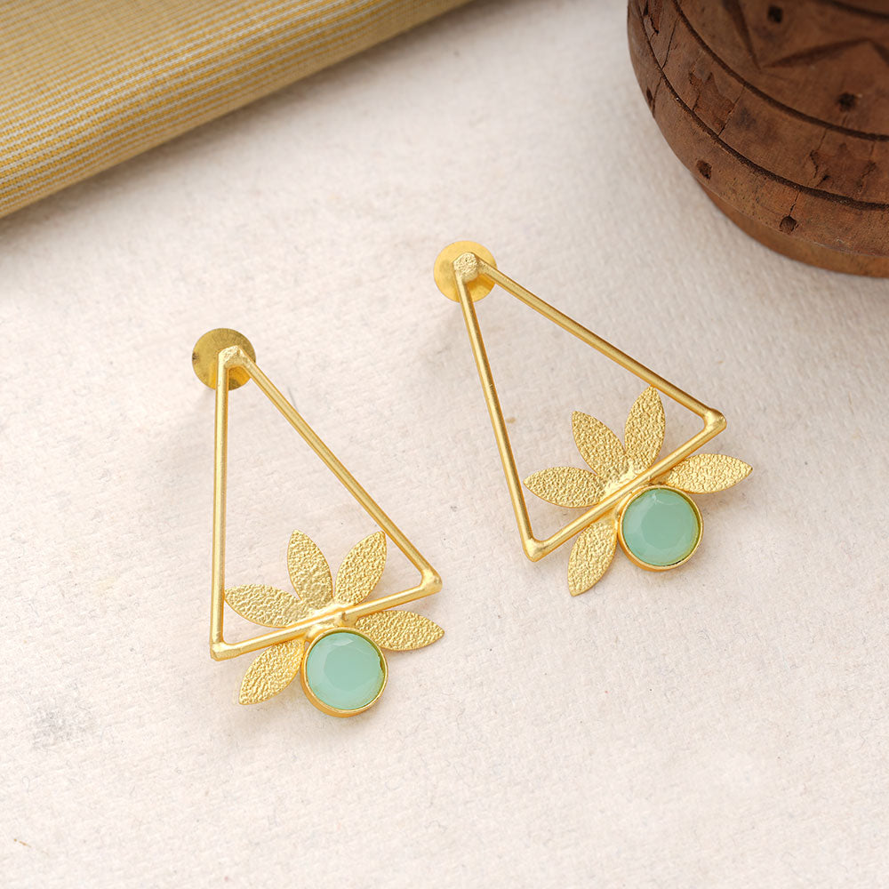 Jhanak- Stone Studded Golden Framed Dangler Earrings(Mint)