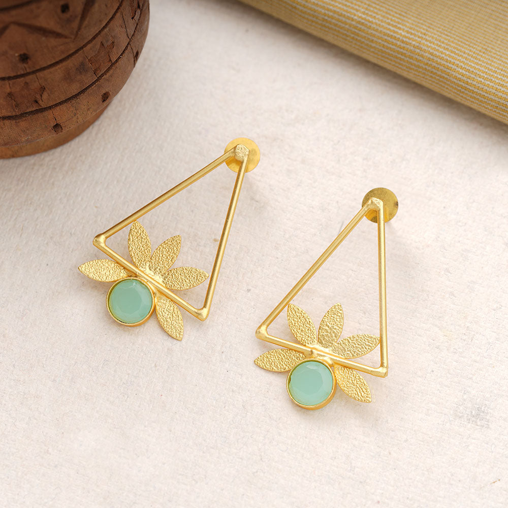 Jhanak- Stone Studded Golden Framed Dangler Earrings(Mint)