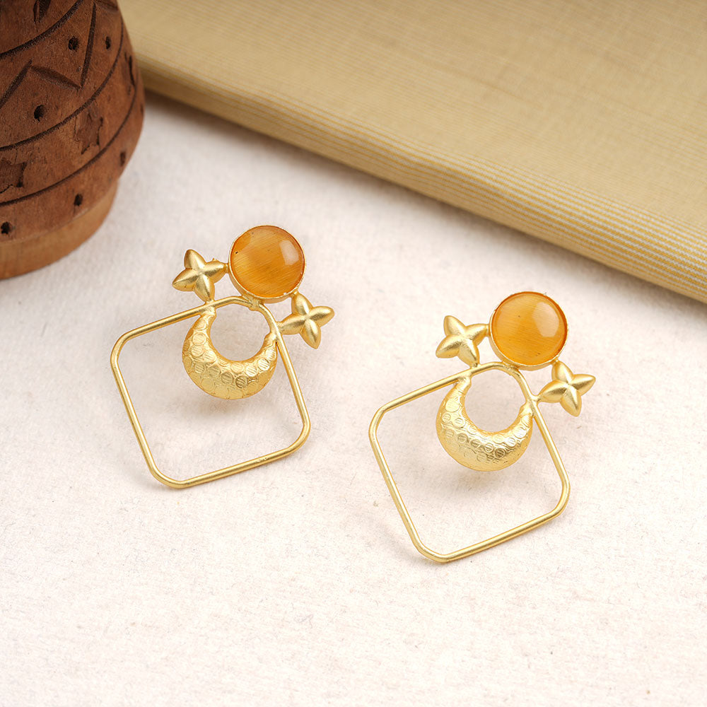Urvashi- Stone Studded Golden Framed Dangler Earrings(Yellow)