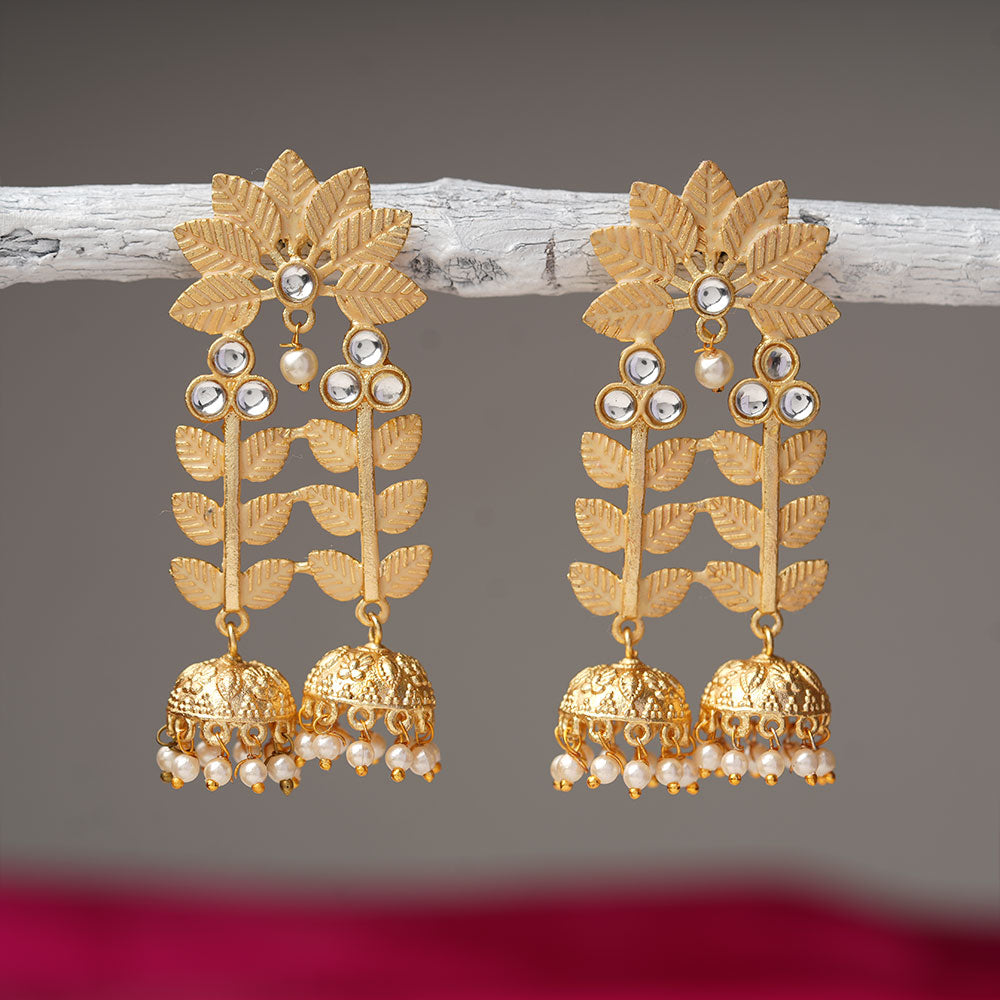 Smita- Stone Studded Hanging Pearl Jhumka earrings