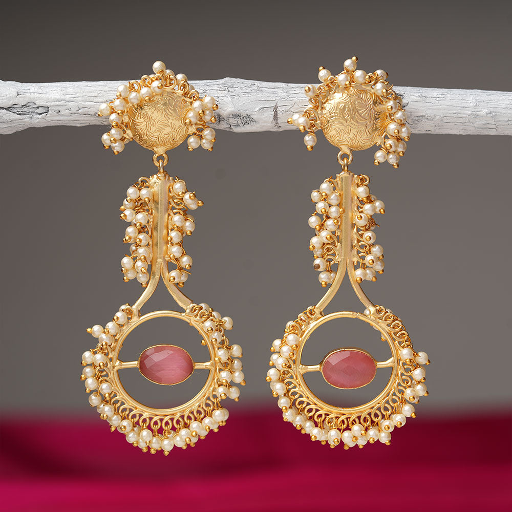 Vidulika- Stone Studded Hanging Pearls Dangler Earrings