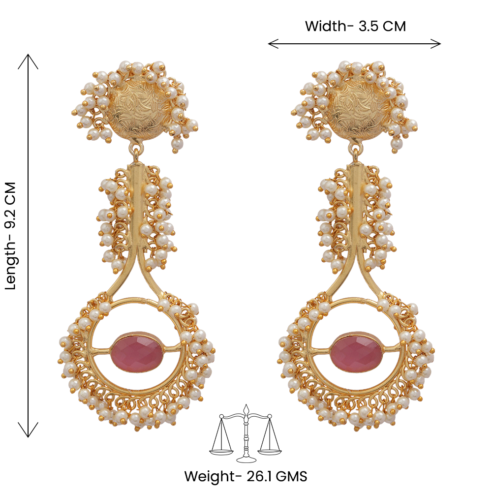 Vidulika- Stone Studded Hanging Pearls Dangler Earrings
